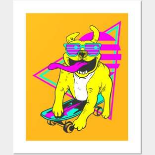 RETRO PIT BULL ON SKATES BOARD Posters and Art